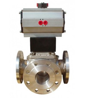 785 L - 3 way stainless steel flanged ball valve double acting