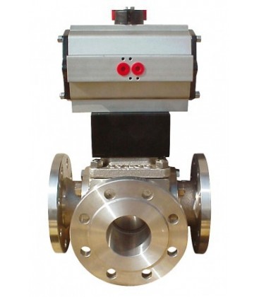 785 L - 3 way stainless steel flanged ball valve double acting
